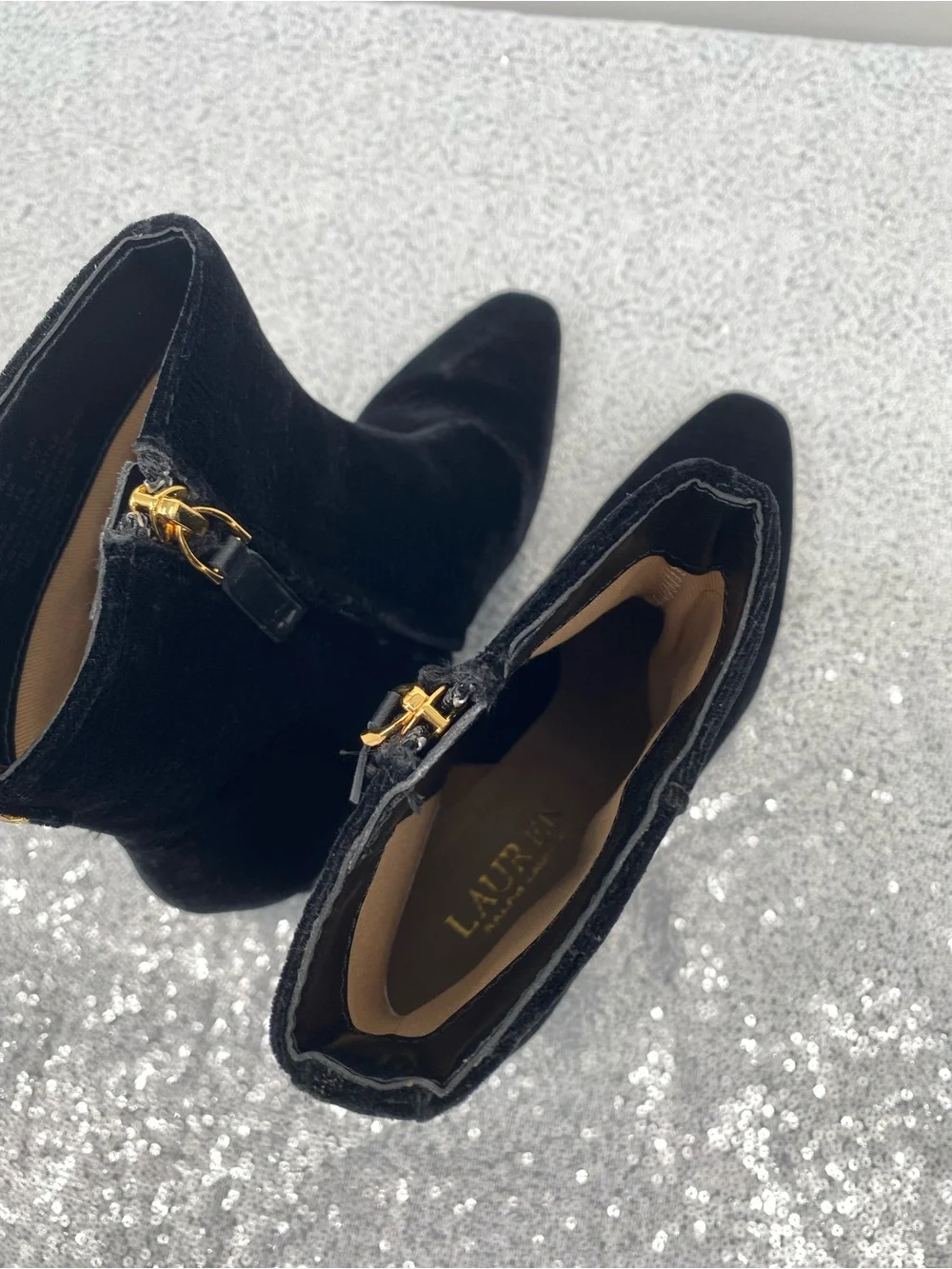 Lauren Ralph Lauren Willa Leather Ankle Boots Black Velvet Size 6.5B